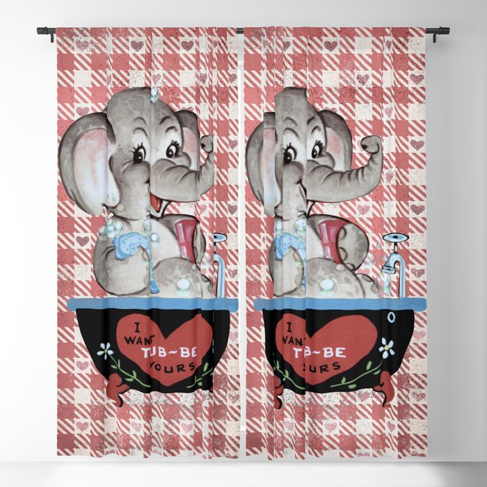 Cheesy Vintage Retro Valentine's Day Elephant In Bath Tub Blackout Curtain