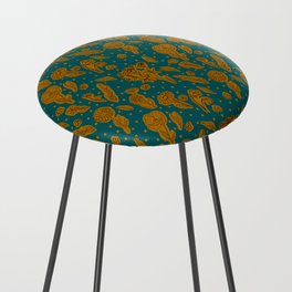 Wildflowers Silhouettes and Dots - Teal, Brown and Black Counter Stool