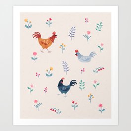 Little Hens (ivory) Art Print
