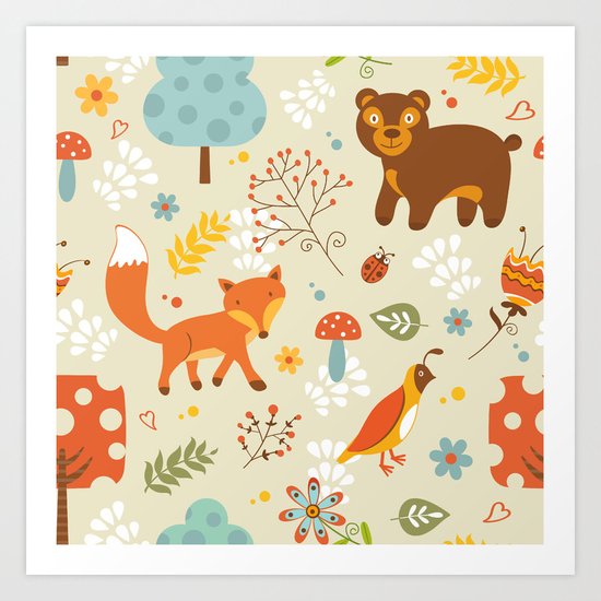 Woodland pattern Art Print