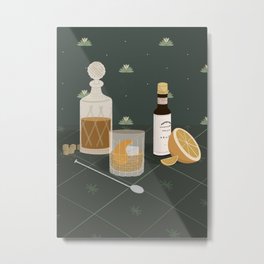 Old Fashioned Metal Print | Barcart, Drawing, Digital, Mixology, Bartender, Curated, Orange, Whiskey, Bar, Oldfashioned 