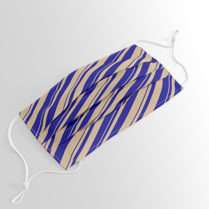 Tan & Dark Blue Colored Stripes/Lines Pattern Face Mask