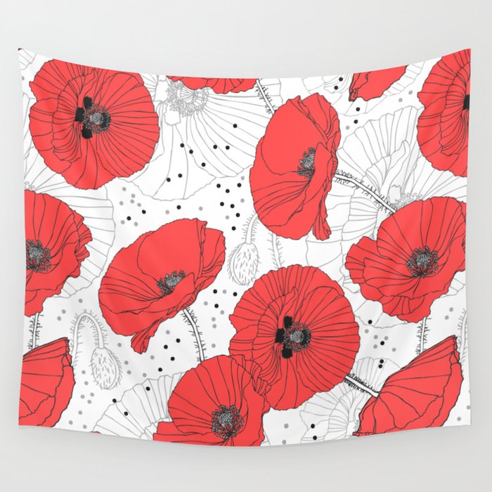 RED POPPIES Wall Tapestry