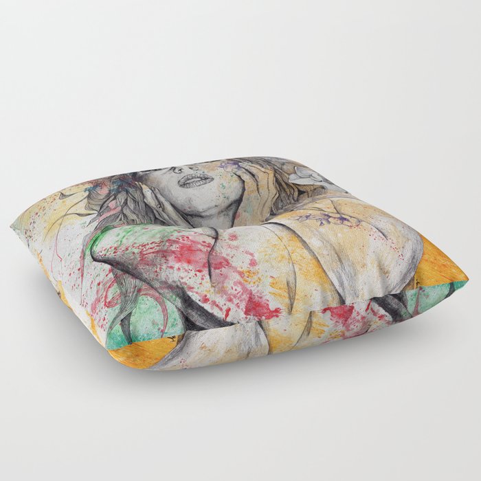 The Withering Spring I | nude tattoo woman portrait Floor Pillow