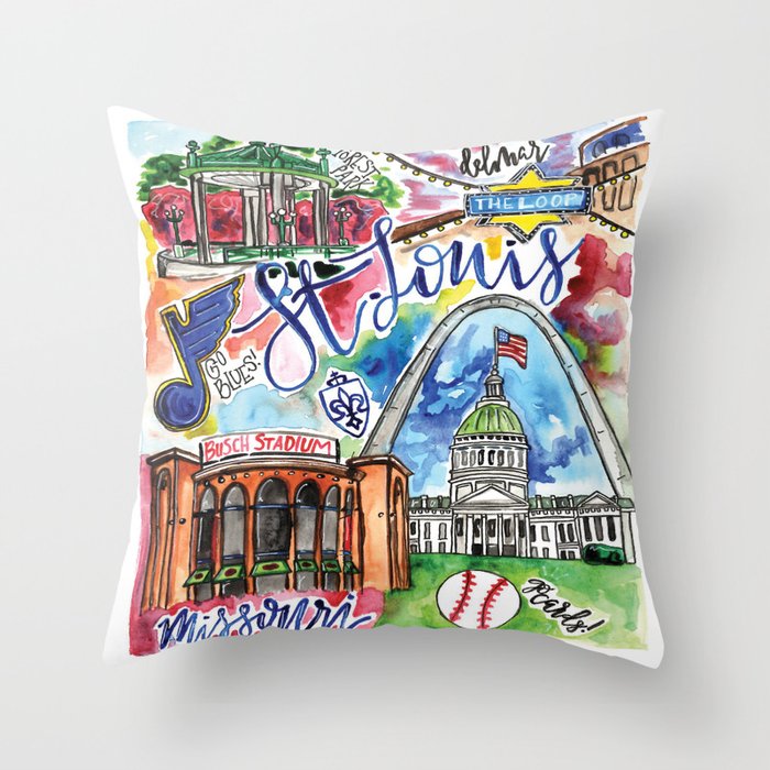 St. Louis Skyline Watercolor Throw Pillow