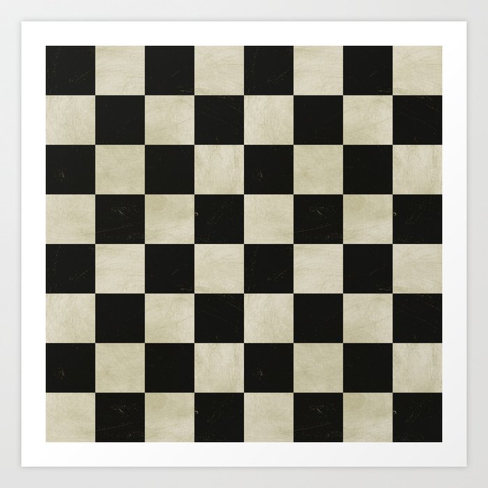 Distressed Black and White Checkerboard Pattern Art Print