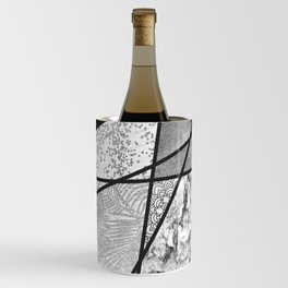 Geometric silver glitter black white marble triangles Wine Chiller