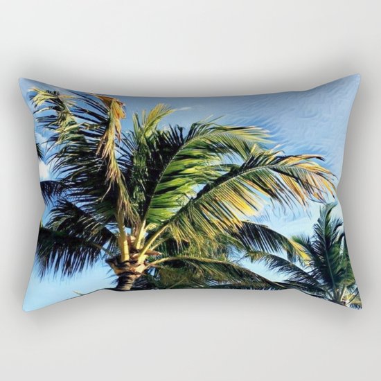 Palm Tree in the Wind (Hawaii Sky) Rectangular Pillow