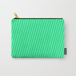 [ Thumbnail: Green & Powder Blue Colored Pattern of Stripes Carry-All Pouch ]