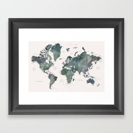 Detailed watercolor world map Makoa Framed Art Print