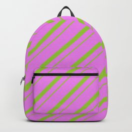 [ Thumbnail: Violet and Green Colored Lines/Stripes Pattern Backpack ]