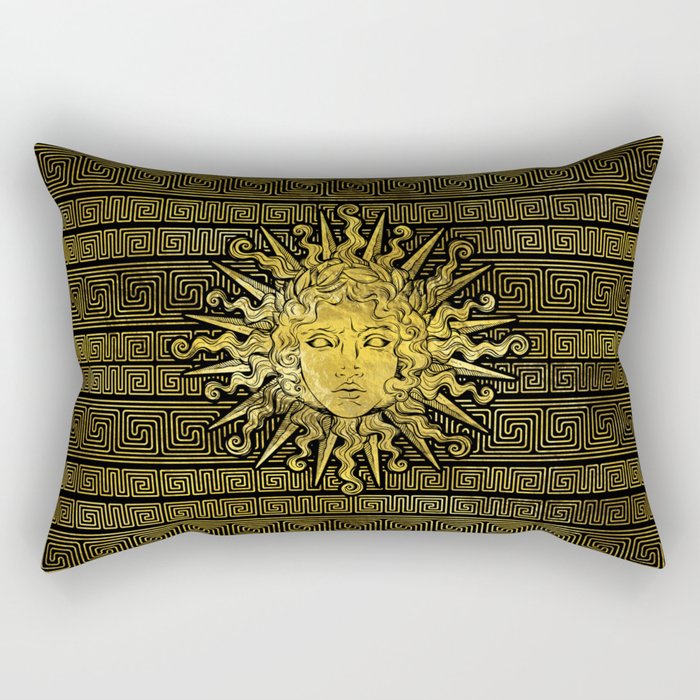 Apollo Sun Symbol on Greek Key Pattern Rectangular Pillow