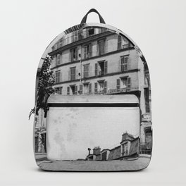 Paris cabarets, Montmartre vintage street scene 1900 black and white photograph - photography - photographs Backpack