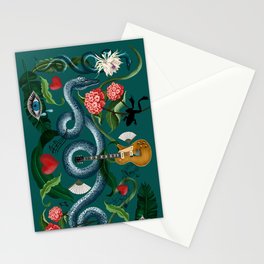 Snake, music, teal, frog, tears, heart, love, funky art Stationery Card