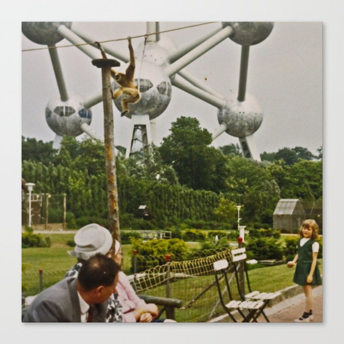 A monkey, the Atomium and a lollypop Canvas Print