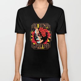 Mexican Lottery Muertos Day Of Dead La Catrina V Neck T Shirt