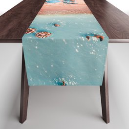 Ocean Waves Print, People Sea Beach Aerial Print, Beach Print, Sea Beach Print, Summer Vibes Art Print Table Runner