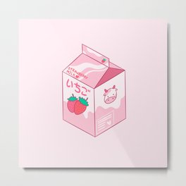 Kawaii Strawberry Milk Shake Metal Print