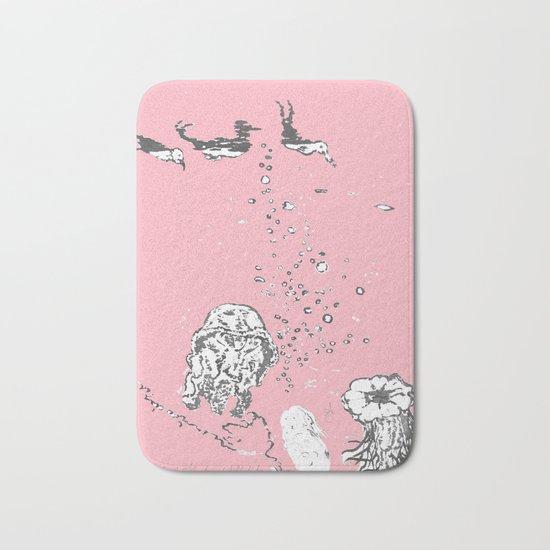 Two Tailed Duck and Jellyfish Baby Pink Deep Bath Mat