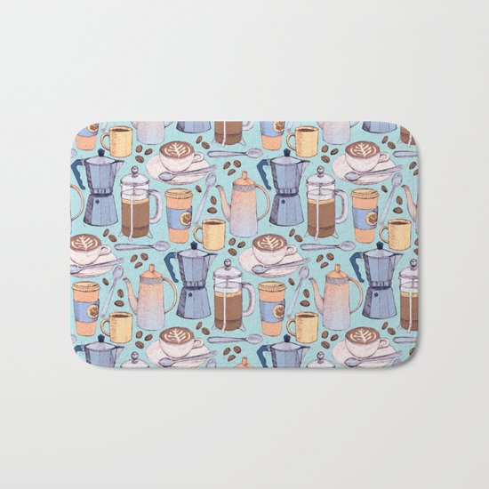 Coffee Love on Blue Bath Mat