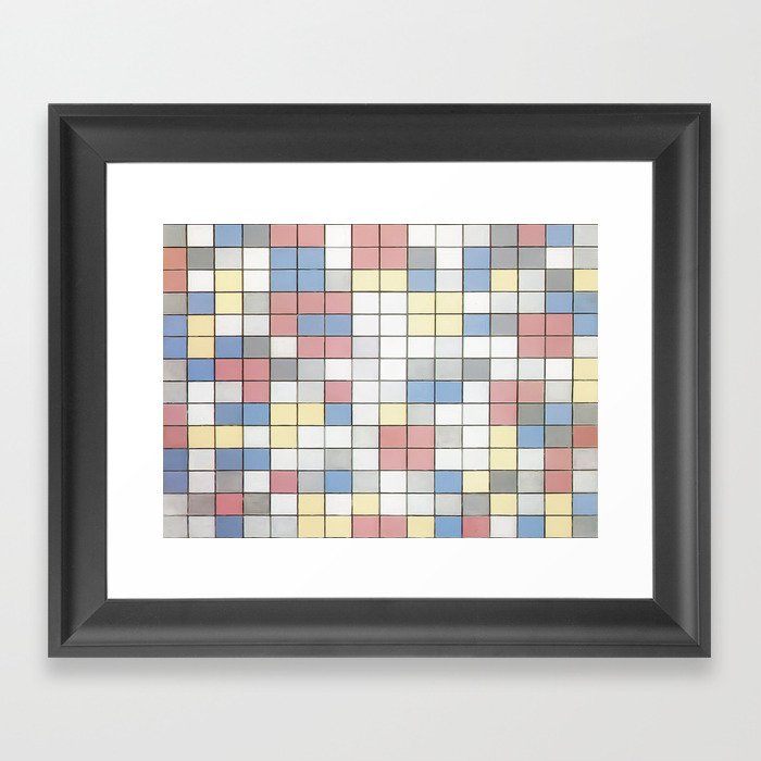 Composition with Grid IX by Piet Mondrian 1919 // Red Blue Yellow Gray Cube Abstract Square Pattern Framed Art Print