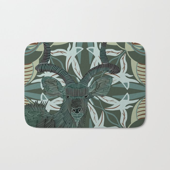 Gorgeous kudu on an abstract green pattern background Bath Mat