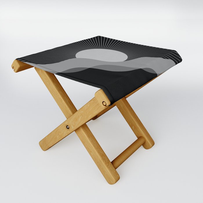 Abstraction_SUNRISE_SUNSET_BLACK_WHITE_MONO_MINIMAL_POP_ART_0802B Folding Stool