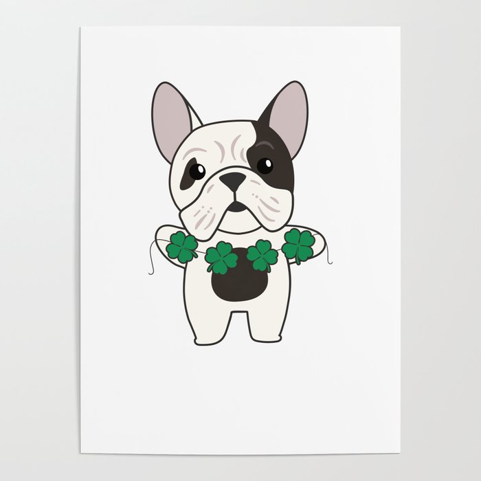 Bulldog Shamrocks Cute Animals For Luck Poster