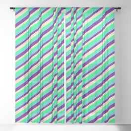 [ Thumbnail: Turquoise, Indigo, Bisque & Green Colored Lines Pattern Sheer Curtain ]