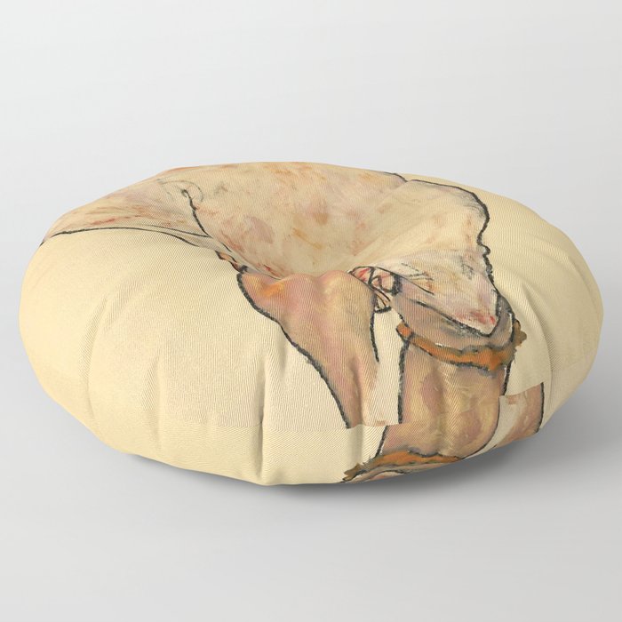 Egon Schiele "Female Nude Pulling up Stockings, Back View" Floor Pillow
