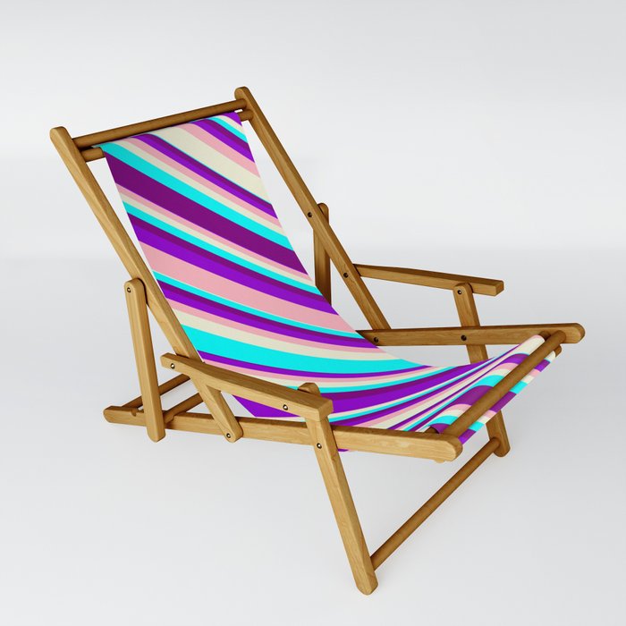 Dark Violet, Light Pink, Beige, Cyan, and Purple Colored Lines Pattern Sling Chair