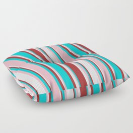 [ Thumbnail: Dark Turquoise, Light Pink, Lavender & Brown Colored Lines Pattern Floor Pillow ]