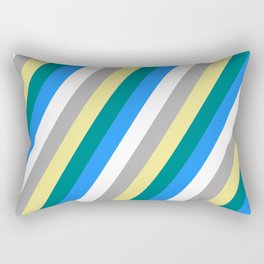 [ Thumbnail: Eye-catching Tan, Teal, Blue, White & Dark Gray Colored Striped/Lined Pattern Rectangular Pillow ]
