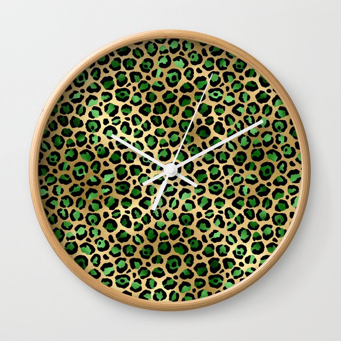 Green Gold Leopard Pattern Wall Clock