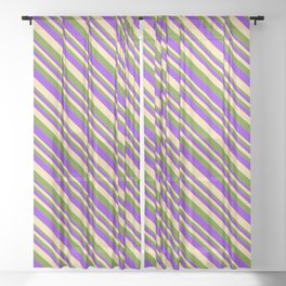 [ Thumbnail: Purple, Tan, and Green Colored Lines Pattern Sheer Curtain ]