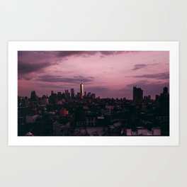 new york skyscrapers sunset clouds usa Art Print