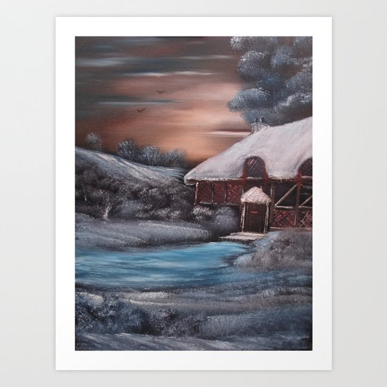 Chocolate Box Cottage in Winter Art Print