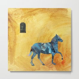 Blue horse passing window Metal Print