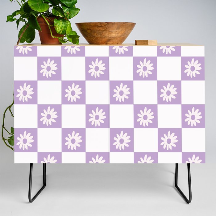 Purple & White Floral Check  Credenza