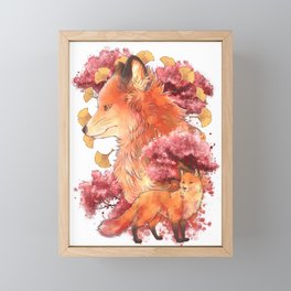 Autumn Fox with Ginkgo Framed Mini Art Print