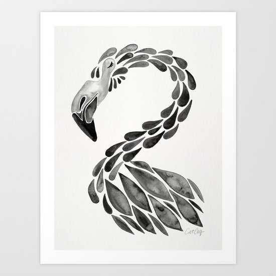 Miami Flamingo – Black Ink Art Print