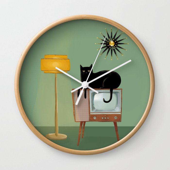 Mid Century TV Cat Wall Clock