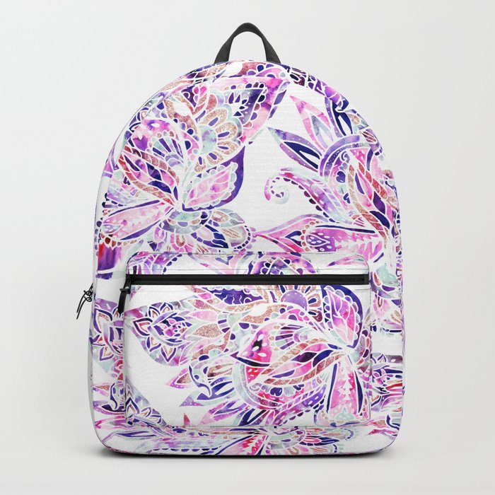 Purple pink watercolor gold chic floral paisley Backpack