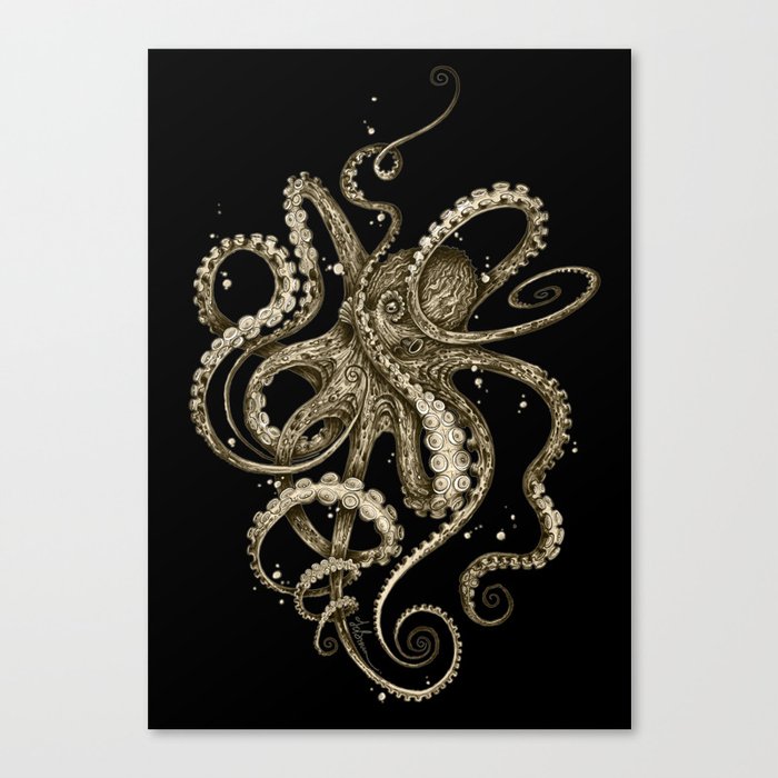 Octopsychedelia Sepia Canvas Print