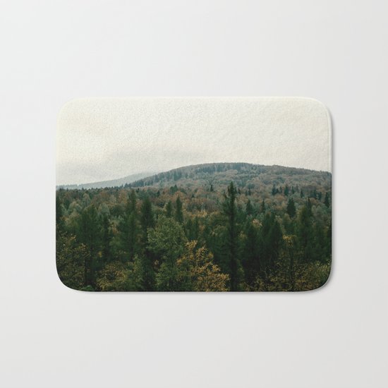 Early autumn, colorful forest and mountains Bath Mat