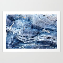 Travel & nature photography "details of a rock in blue colors. Abstract fine art mineral print.  Art Print