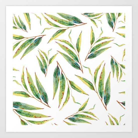 leaves watercolor pattern Art Print