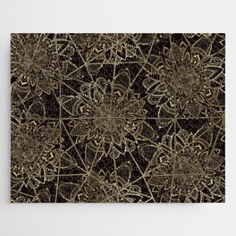 Spiritual geometric black gold floral mandala Jigsaw Puzzle