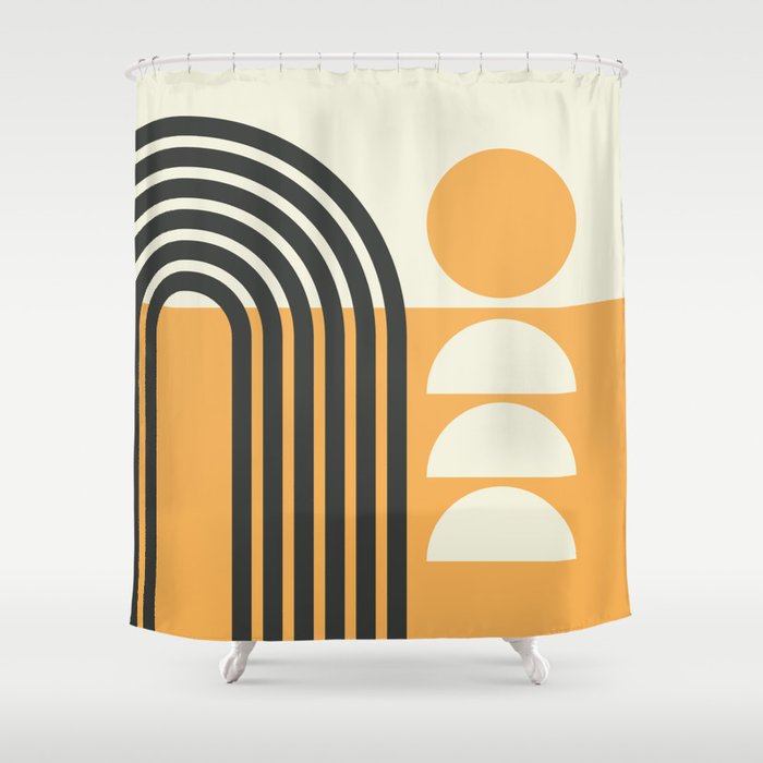 Geometric Lines in Gold and Black 7 (Rainbow and Sunrise Abstract) Shower Curtain