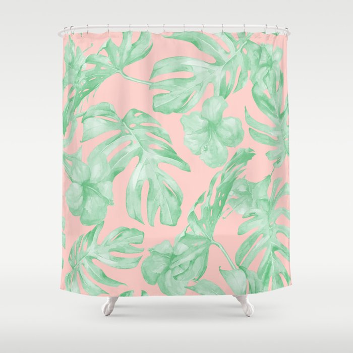 Island Life Seashell Pink Light Green Shower Curtain By